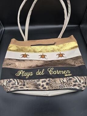 Playa del Carmen Embroidered Tote Bag - Brown Multi